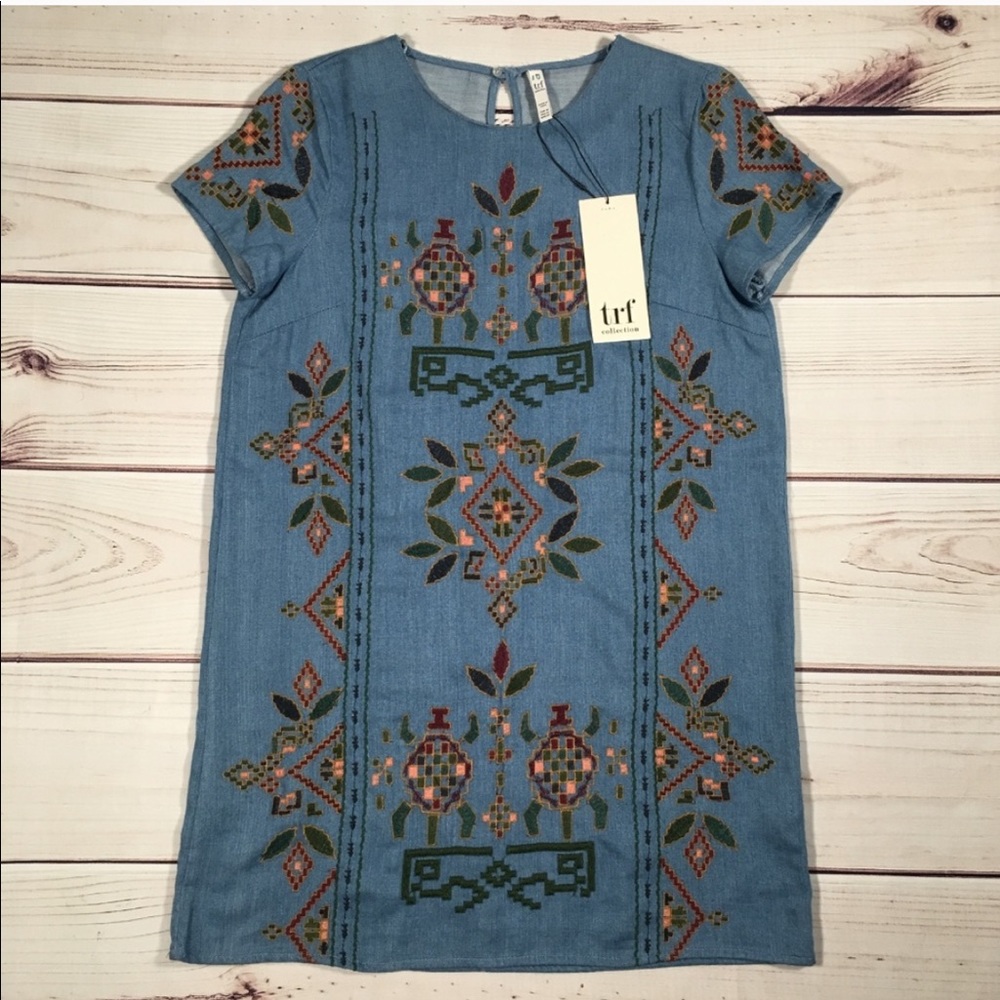 ZARA Chambray Embroidered Dress